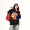 American Retro Graffiti Print Short-Sleeve T-Shirt for Women - Summer Loose Fit Casual Top, Y2K Streetwear Style