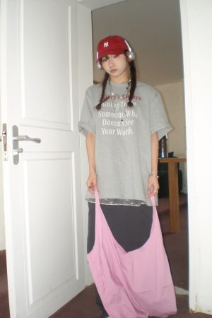 American Retro Gray Letter Print Cotton Heavyweight Loose Casual Short Sleeve T-Shirt for Men and Women, Y2K Style