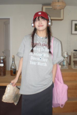 American Retro Gray Letter Print Cotton Heavyweight Loose Casual Short Sleeve T-Shirt for Men and Women, Y2K Style