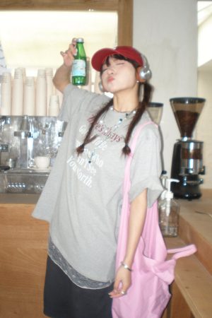 American Retro Gray Letter Print Cotton Heavyweight Loose Casual Short Sleeve T-Shirt for Men and Women, Y2K Style