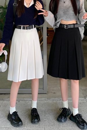 American Retro Gray Pleated Skirt - Women's Mid-Length A-Line College Style for Spring & Summer Plus Size Fashion