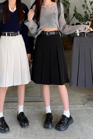 American Retro Gray Pleated Skirt - Women's Mid-Length A-Line College Style for Spring & Summer Plus Size Fashion