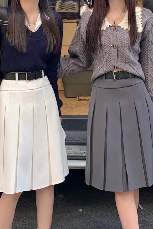 American Retro Gray Pleated Skirt - Women's Mid-Length A-Line College Style for Spring & Summer Plus Size Fashion