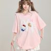 American Retro Hello Kitty Embroidered Short Sleeve T-Shirt for Women - Casual Summer Top with Vintage 90s Style