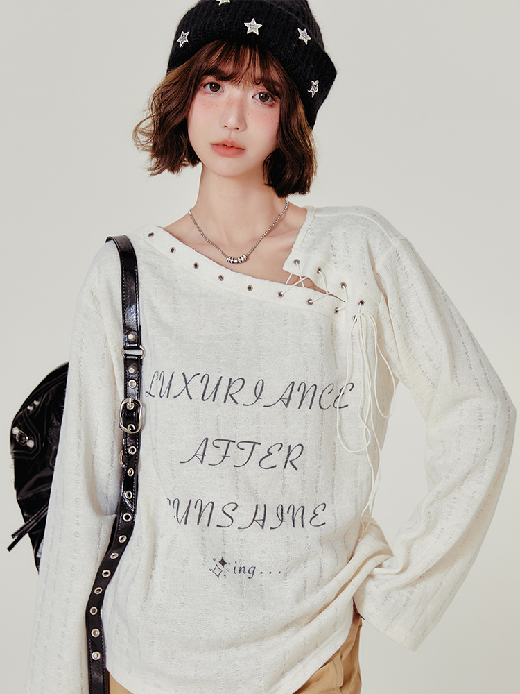 American Retro Hollowed-Out Long Sleeve T-Shirt for Women - Loose Fit, Niche Style, Autumn 2023 Fashion American Retro Hollowed-Out Long Sleeve T-Shirt for Women - Loose Fit, Niche Style, Autumn 2023 Fashion