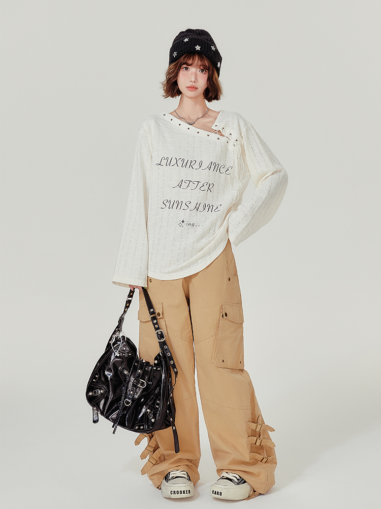 American Retro Hollowed-Out Long Sleeve T-Shirt for Women - Loose Fit, Niche Style, Autumn 2023 Fashion American Retro Hollowed-Out Long Sleeve T-Shirt for Women - Loose Fit, Niche Style, Autumn 2023 Fashion