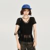 American Retro Hollowed-Out Ripped Short-Sleeve Cover-Up for Women - Slim-Fit Summer Top in Girly Style