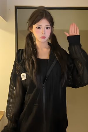 American Retro Hooded Sweatshirt for Women - 3D Ear Mesh Zip-Up Long Sleeve Sun Protection Jacket - Loose Fit Spring Summer Top