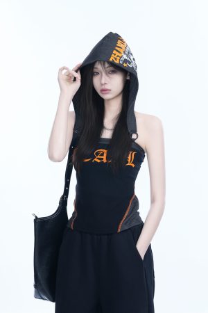 American Retro Hooded Tank Top for Women - Unique Fit, Slimming Design, Trendy Casual Style, Perfect for Summer Outings