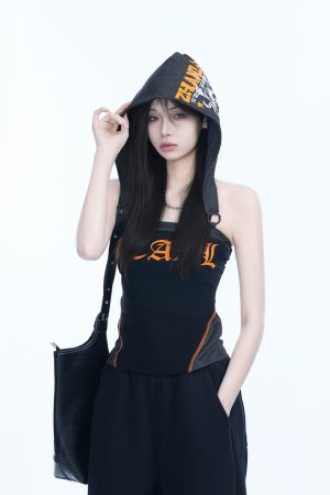 American Retro Hooded Tank Top for Women - Unique Fit, Slimming Design, Trendy Casual Style, Perfect for Summer Outings