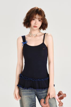 American Retro Lace Hem Camisole for Women - Summer Slim-Fit Top, Versatile Y2K Style