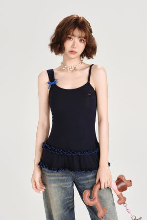 American Retro Lace Hem Camisole for Women - Summer Slim-Fit Top, Versatile Y2K Style