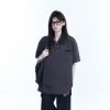 American Retro Lapel Zip Short Sleeve Shirt for Women - Gender-Neutral Loose Fit with Unique Niche Design, Casual Vintage Style