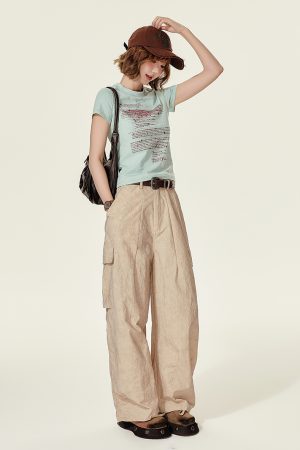 American Retro Letter Print Short Sleeve T-Shirt for Women – Slim Fit Summer Top in Girly Style