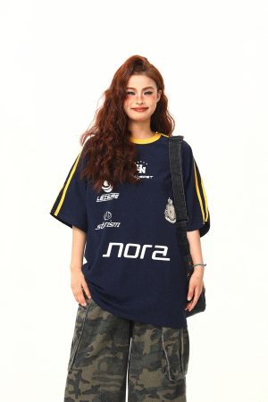 American Retro Letter Print Short-Sleeve T-Shirt for Women, Summer Loose Sports Style, Versatile Casual Top