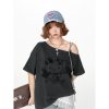 American Retro Off-Shoulder Short Sleeve T-Shirt for Women, Summer Tie Design, Loose Slimming Top, Girly Y2K Fashion Style