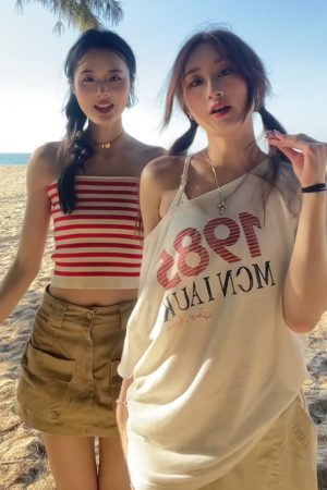 American Retro Off-Shoulder T-Shirt for Women, Summer Letter Print, Oversized Loose Short Sleeve, Trendy Y2K Shoulder-Baring Top