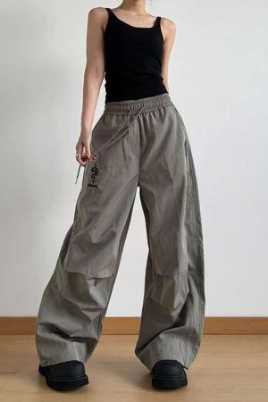 American Retro Parachute Cargo Pants for Women - Loose Wide-Leg Casual Jazz Dance Sports Pants, Y2K Inspired Fashion
