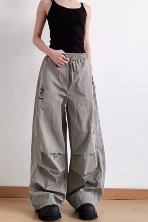 American Retro Parachute Cargo Pants for Women - Loose Wide-Leg Casual Jazz Dance Sports Pants, Y2K Inspired Fashion