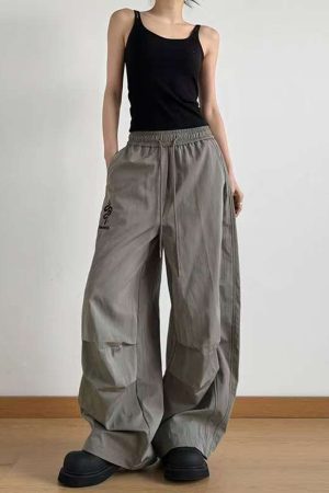 American Retro Parachute Cargo Pants for Women - Loose Wide-Leg Casual Jazz Dance Sports Pants, Y2K Inspired Fashion