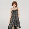 American Retro Plaid Spaghetti Strap Dress for Women - Fitted Summer Style, Cute Girly Design, Perfect for Y2K Fashion Lovers