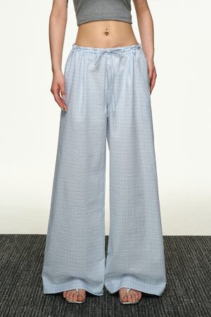 American Retro Plaid Wide-Leg Pants for Women - Summer Casual Loose Drape Drawstring Style
