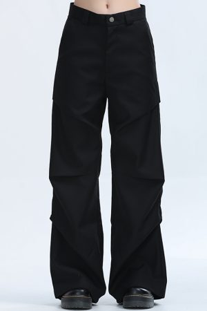 American Retro Pleated Black Casual Pants for Women - Niche Loose Straight Wide-Leg Design, Vintage Style, Comfortable Fit