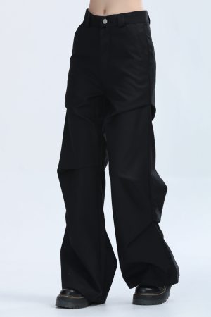 American Retro Pleated Black Casual Pants for Women - Niche Loose Straight Wide-Leg Design, Vintage Style, Comfortable Fit