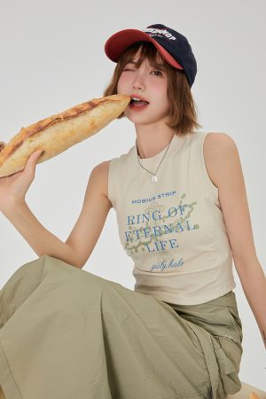 American Retro Printed Camisole for Women - Summer Spicy Short Top with Girly Vibe - Y2K Style