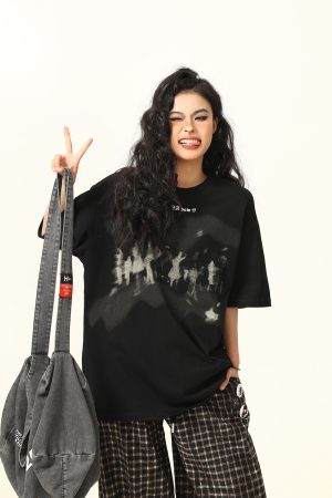 American Retro Printed Short-Sleeve T-Shirt for Men and Women, Oversized Summer Couple Top, Vintage 90s Style