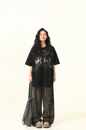 American Retro Printed Short-Sleeve T-Shirt for Men and Women, Oversized Summer Couple Top, Vintage 90s Style