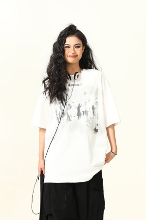 American Retro Printed Short-Sleeve T-Shirt for Men and Women, Oversized Summer Couple Top, Vintage 90s Style