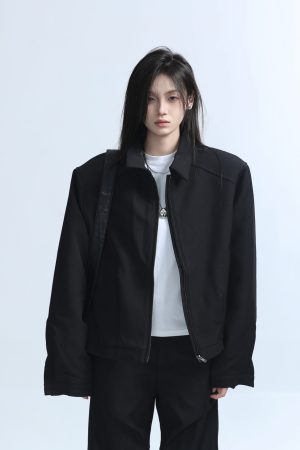 American Retro Punk Style Women's Zip-Up Short Jacket with Unique Design and Loose Fit