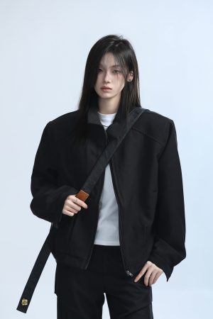 American Retro Punk Style Women's Zip-Up Short Jacket with Unique Design and Loose Fit