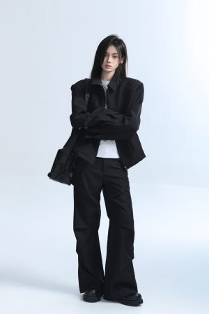 American Retro Punk Style Women's Zip-Up Short Jacket with Unique Design and Loose Fit