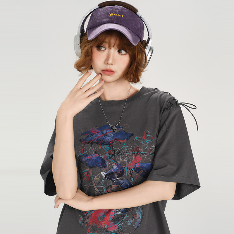 American Retro Round Neck Short Sleeve T-Shirt for Women - Summer Tie Design Loose Slimming Top - Y2K Chic American Retro Round Neck Short Sleeve T-Shirt for Women - Summer Tie Design Loose Slimming Top - Y2K Chic