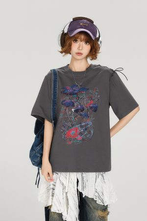 American Retro Round Neck Short Sleeve T-Shirt for Women - Summer Tie Design Loose Slimming Top - Y2K Chic