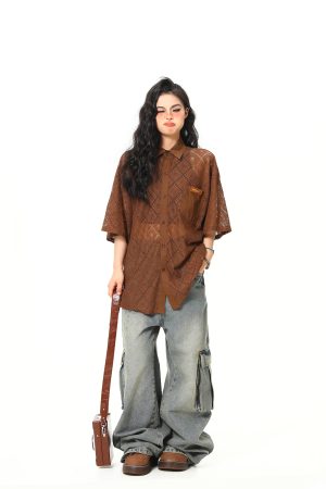 American Retro Short Sleeve Shirt Jacket for Women - Summer Loose Casual Top with Unique Design