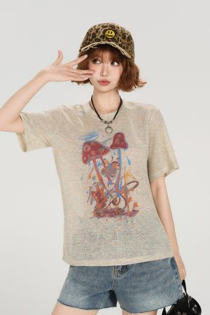 American Retro Short Sleeve T-Shirt for Women - Summer Casual Round Neck Top, Printed Loose-Fitting Slimming Style