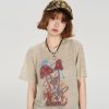 American Retro Short Sleeve T-Shirt for Women - Summer Casual Round Neck Top, Printed Loose-Fitting Slimming Style