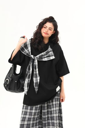 American Retro Short-Sleeve T-Shirt for Women - Wild A-Zi Shawl Design, Loose Fit, Summer Versatile Style