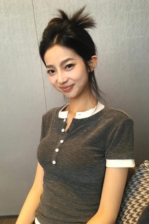 American Retro Short Sleeve Women's Summer Color-Blocking Slim Fit T-Shirt - Vintage Gray ABG Style Top