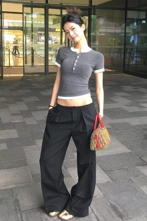 American Retro Short Sleeve Women's Summer Color-Blocking Slim Fit T-Shirt - Vintage Gray ABG Style Top