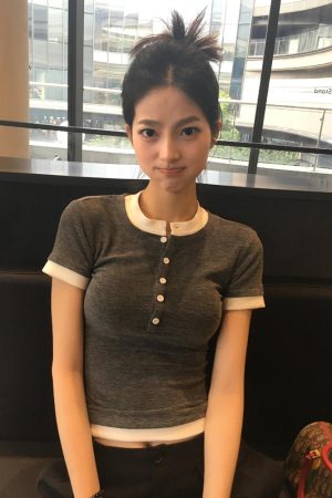 American Retro Short Sleeve Women's Summer Color-Blocking Slim Fit T-Shirt - Vintage Gray ABG Style Top