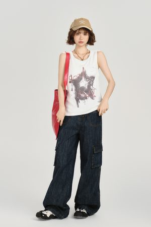 American Retro Sleeveless Tank Top for Women - Summer Casual Printed T-Shirt, Loose Fit Slimming Style