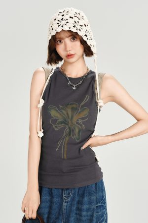 American Retro Spicy Girl Sleeveless T-Shirt Vest - Summer Slim Fit Fake Two-Piece Top for Women