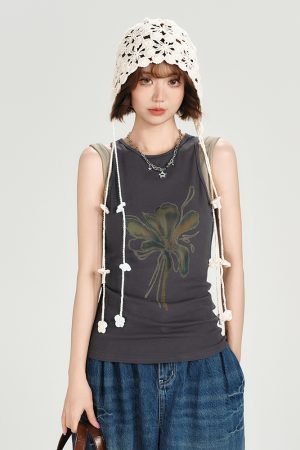 American Retro Spicy Girl Sleeveless T-Shirt Vest - Summer Slim Fit Fake Two-Piece Top for Women