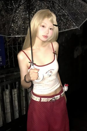 American Retro Spicy Girl Summer Hello Kitty Color-Blocking Slim-Fit Tank Top - Trendy 90s Y2K Style for Fashion Lovers