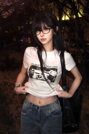 American Retro Spicy Girl T-Shirt for Women, Summer Band Print, Round Neck, Short Sleeve, Slim Fit, Trendy 90s Style Top