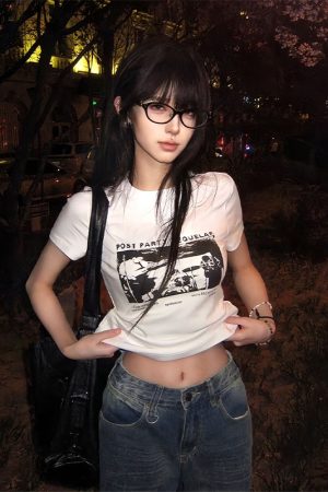 American Retro Spicy Girl T-Shirt for Women, Summer Band Print, Round Neck, Short Sleeve, Slim Fit, Trendy 90s Style Top